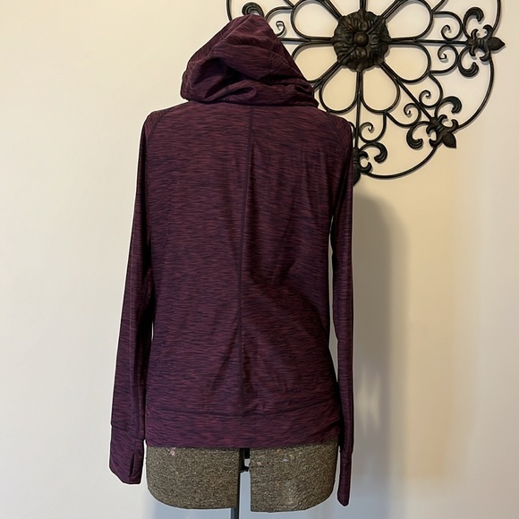 Prana lightweight jacket with hood, scuba cut, heathered maroon, ruched, M - Picture 8 of 11